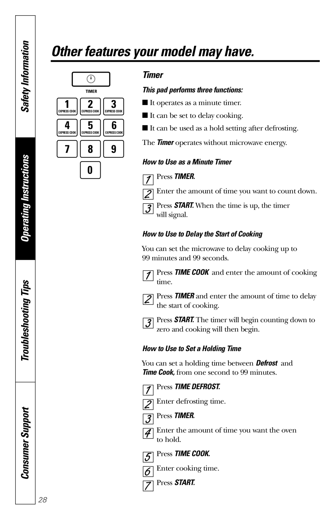 GE JES1231 owner manual Timer 