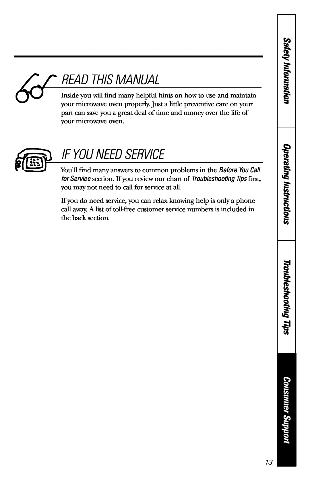 GE JES1231 Read This Manual, If You Need Service, Safety Information Operating Instructions Troubleshooting Tips 
