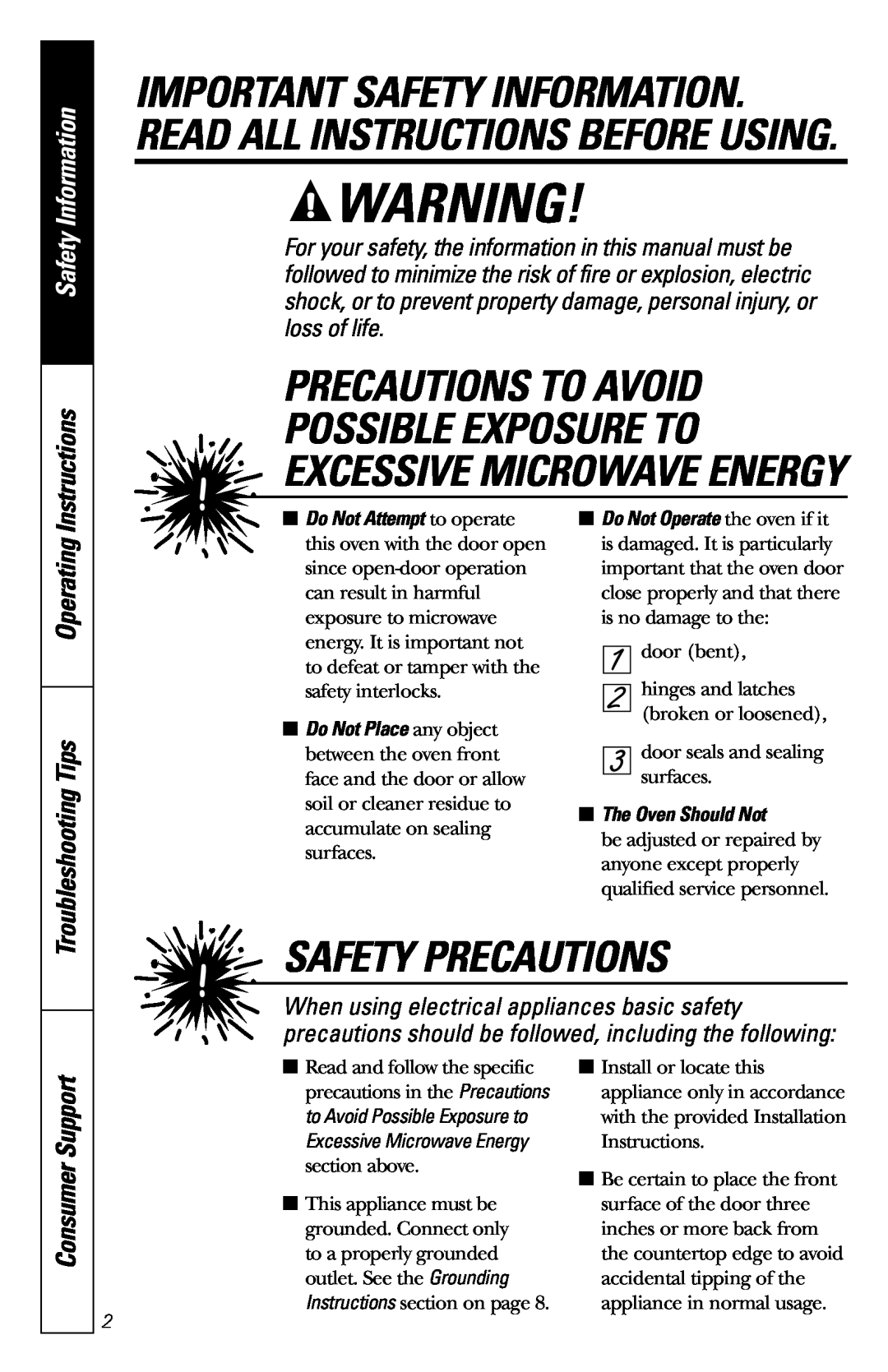 GE JES1231 Precautions To Avoid, Safety Precautions, Important Safety Information. Read All Instructions Before Using 