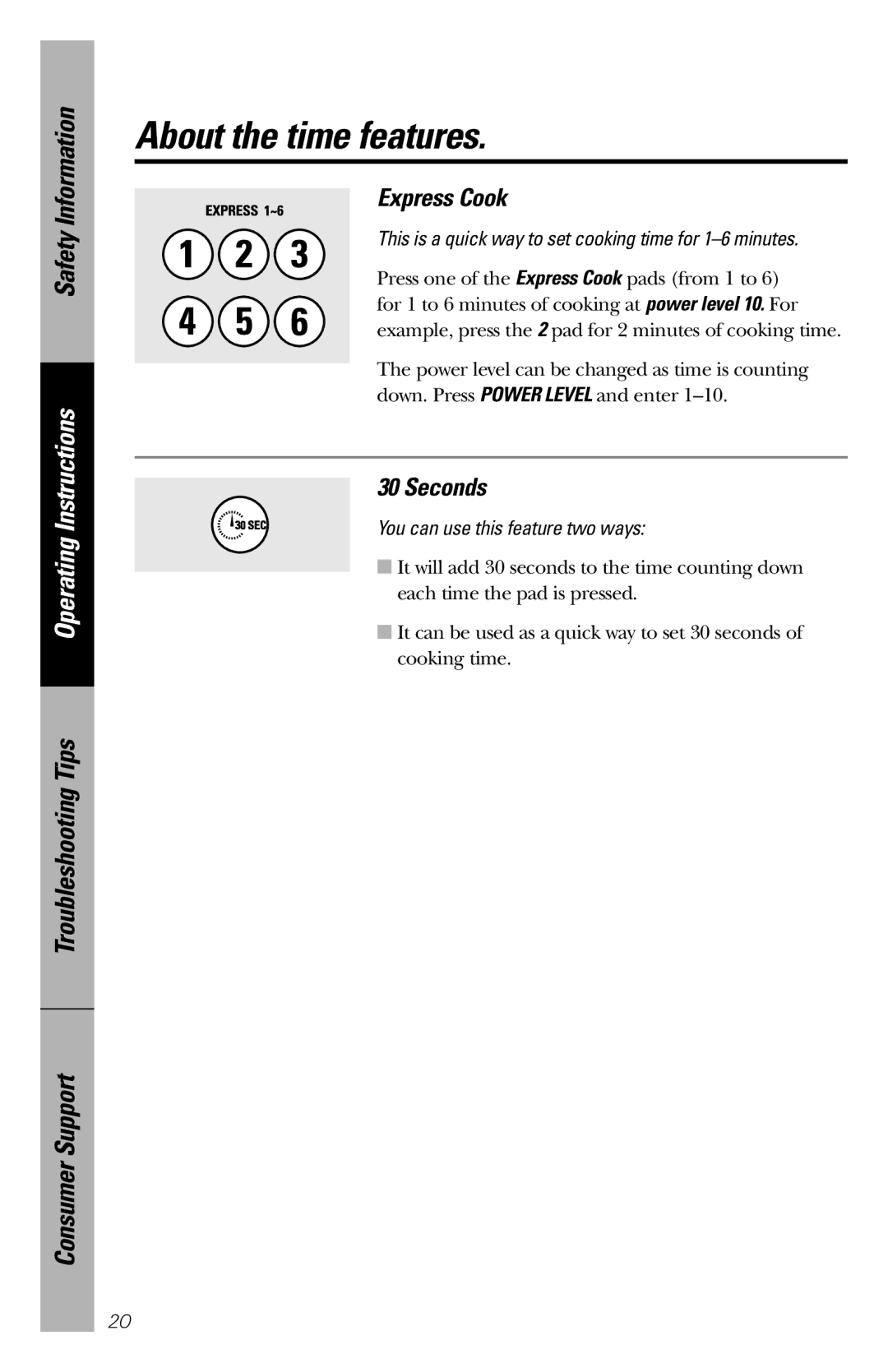 GE JES1238WH owner manual Express Cook, Seconds 