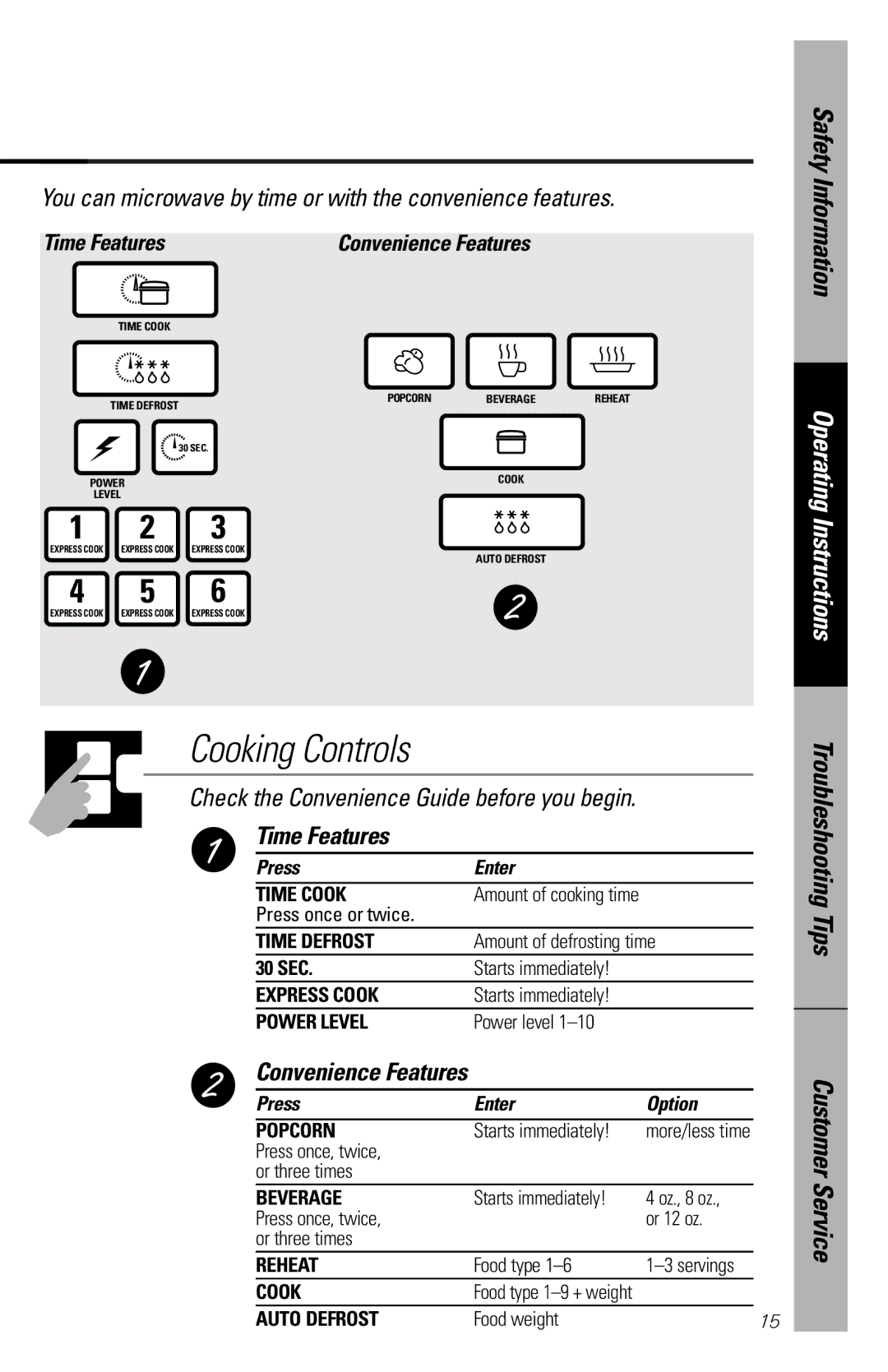 GE JES1244 owner manual Time Features, Convenience Features, Press Enter Option 