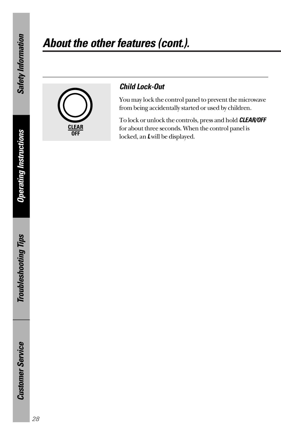 GE JES1244 owner manual Child Lock-Out 