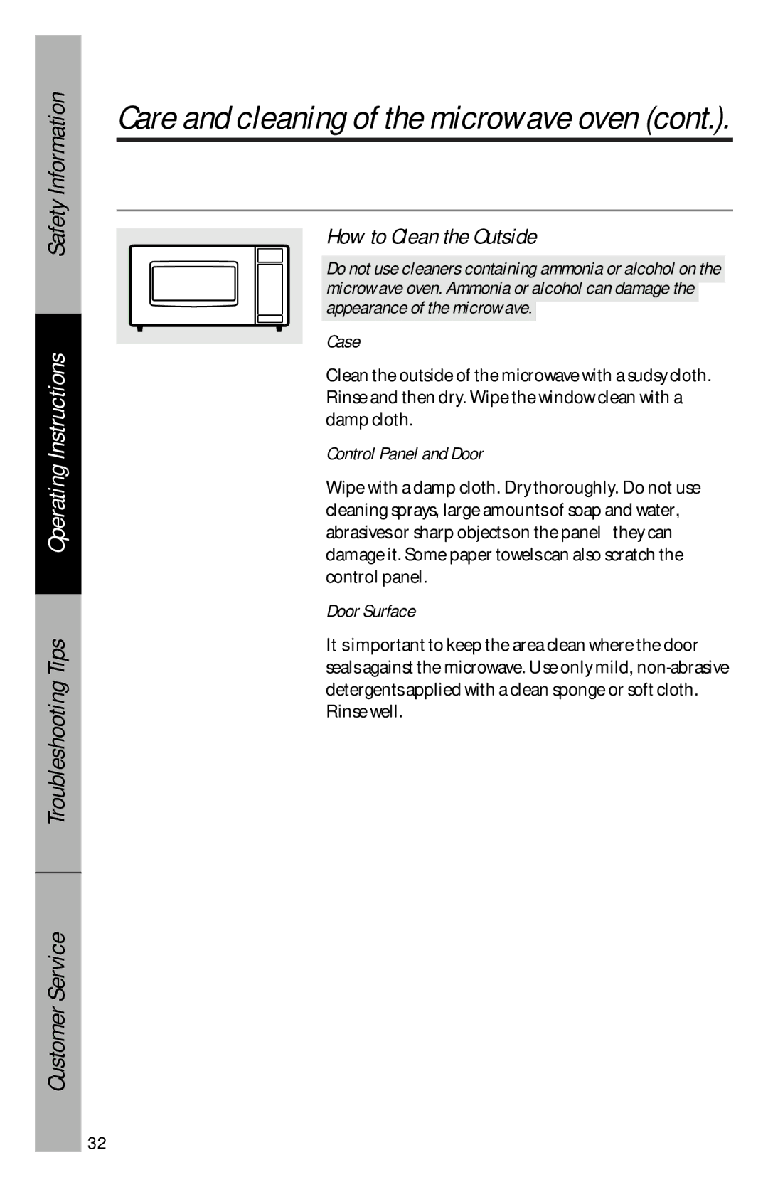 GE JES1244 owner manual How to Clean the Outside, Case, Control Panel and Door, Door Surface 