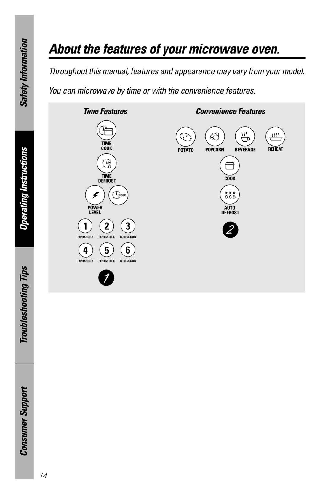 GE JES1246 owner manual You can microwave by time or with the convenience features 