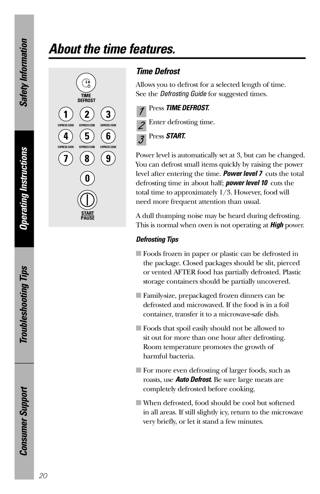 GE JES1246 owner manual Time Defrost, Defrosting Tips 