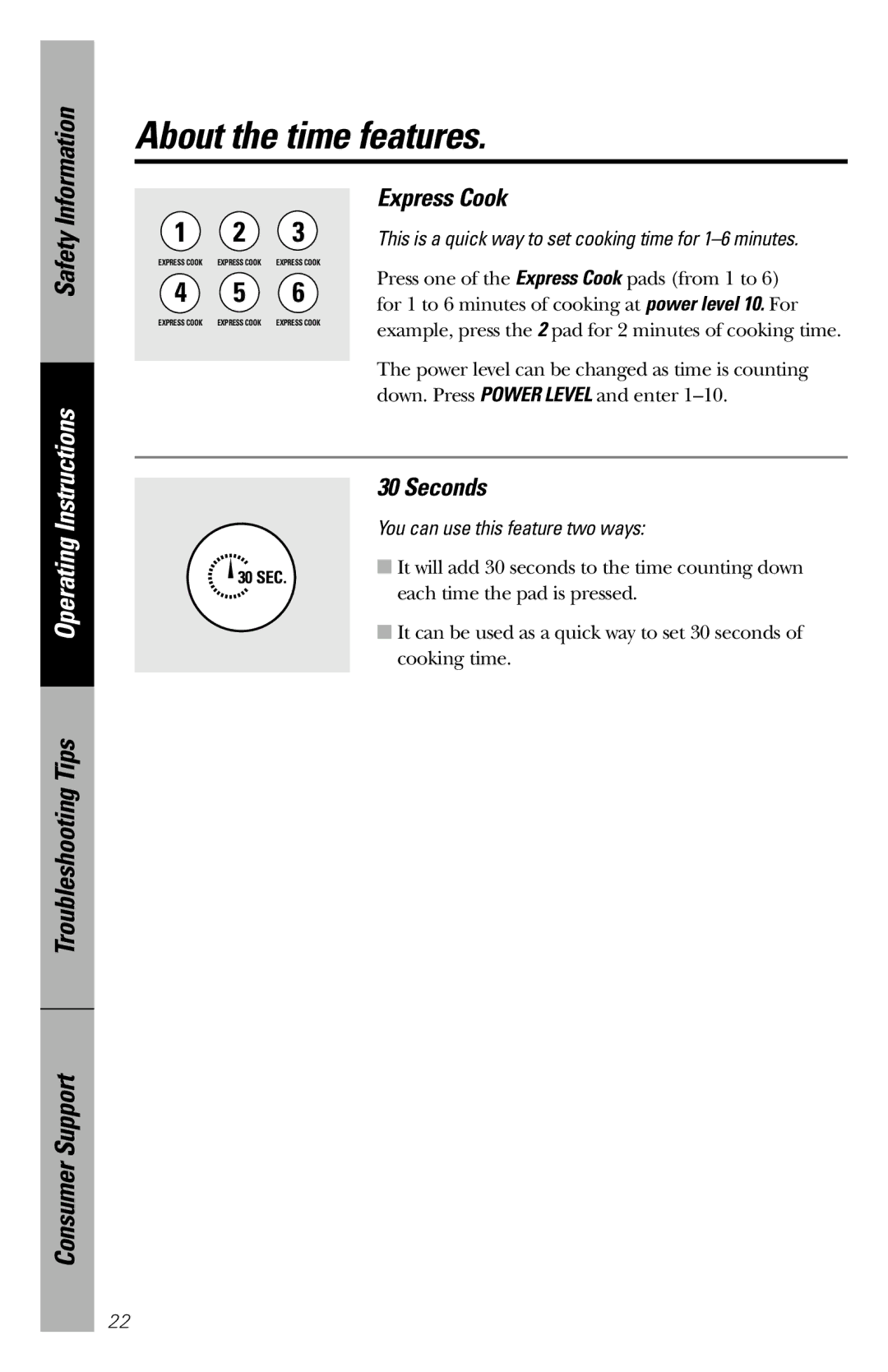 GE JES1246 owner manual Express Cook, Seconds 