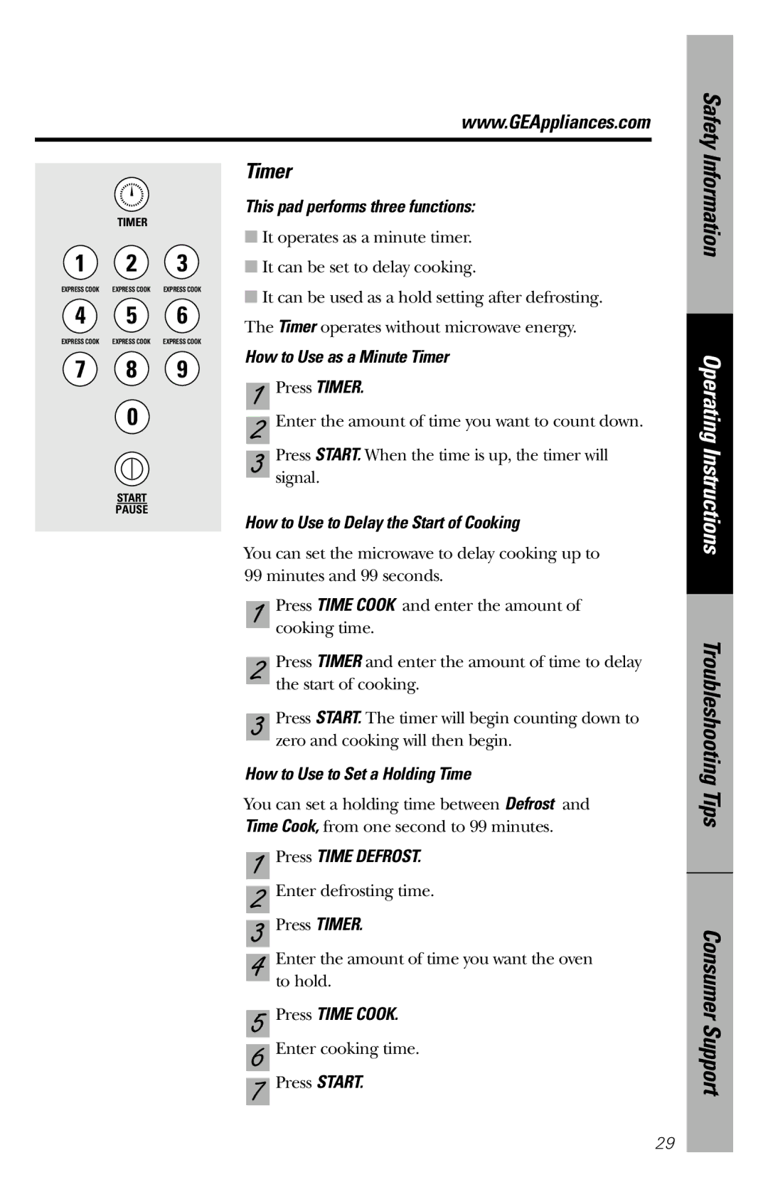 GE JES1246 owner manual Timer 