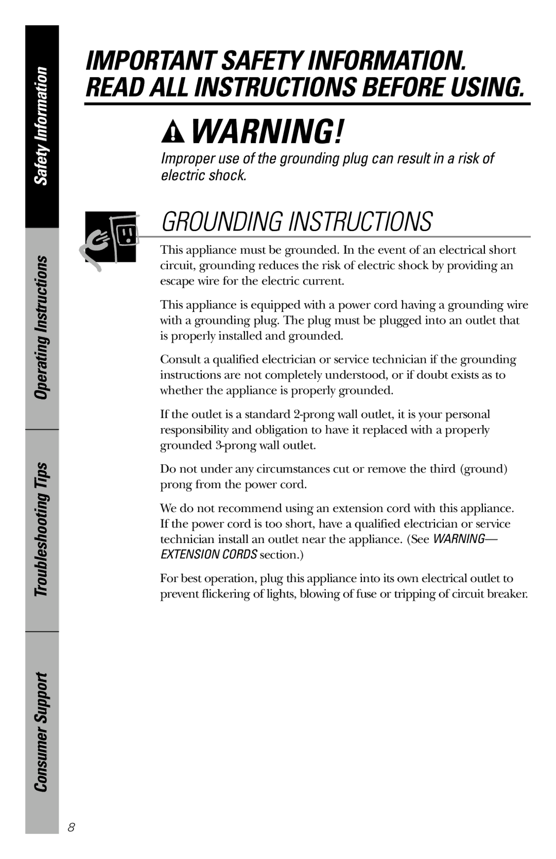 GE JES1246 owner manual Grounding Instructions 