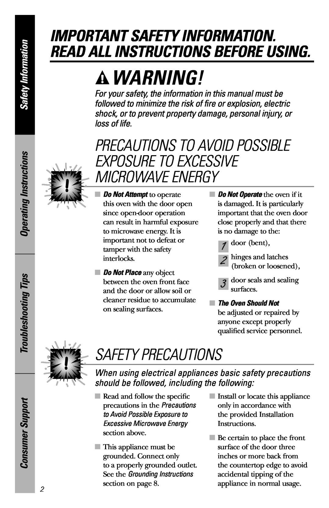 GE JES1246 owner manual Safety Precautions, Safety Information, Instructions, Operating Troubleshooting Tips 