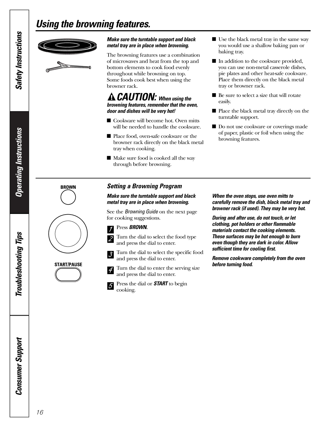 GE JES1288 owner manual Using the browning features, Setting a Browning Program 