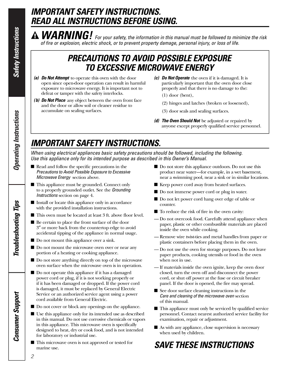 GE JES1288 owner manual Instructions, Operating 