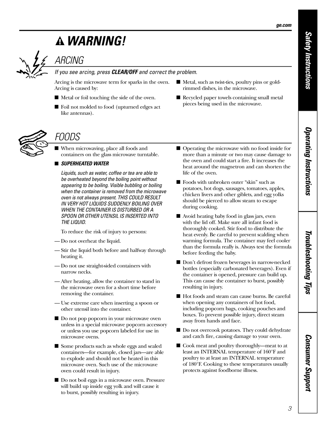 GE JES1288 owner manual Arcing, Ge.com 