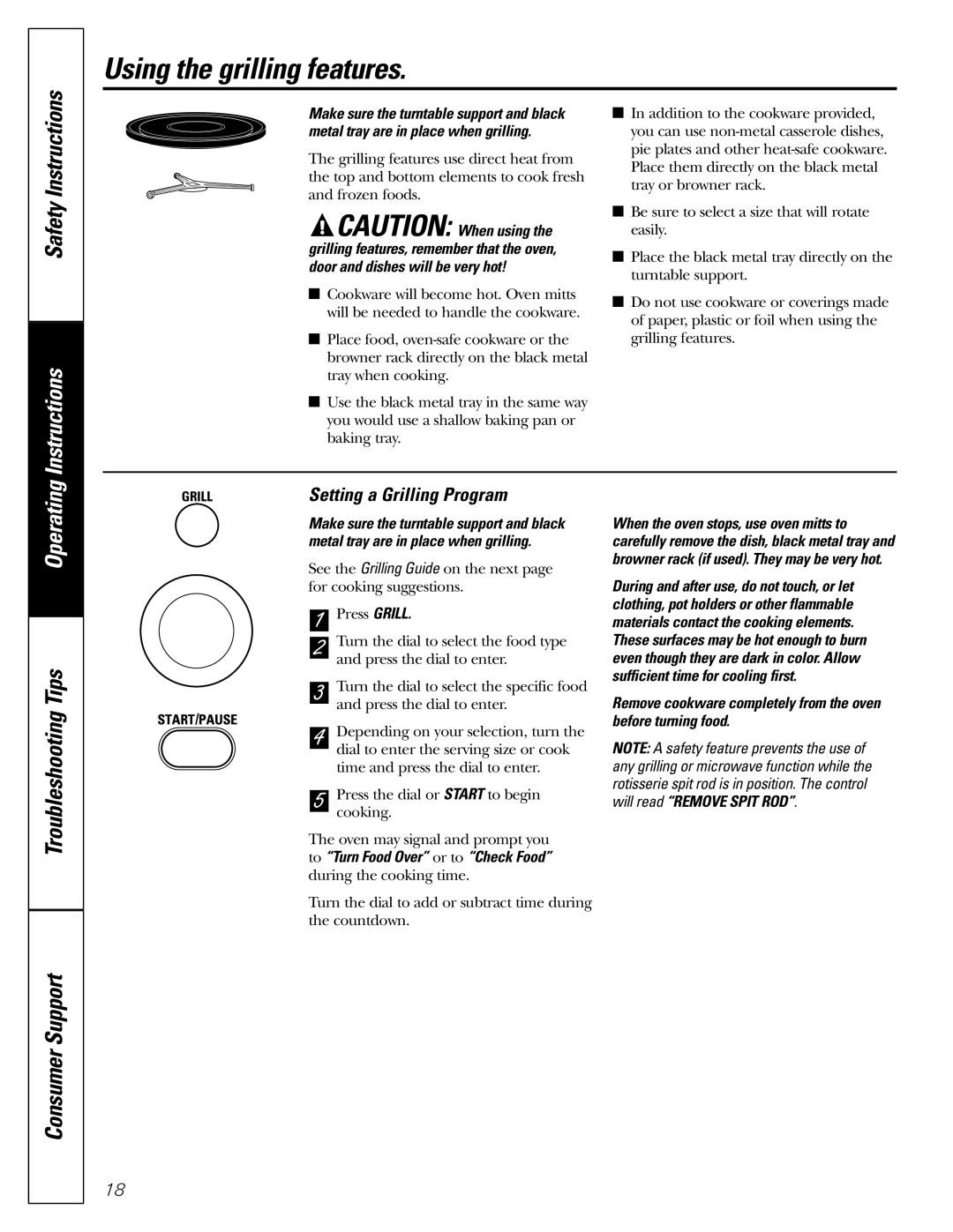 GE JES1289 owner manual Using the grilling features, Setting a Grilling Program 