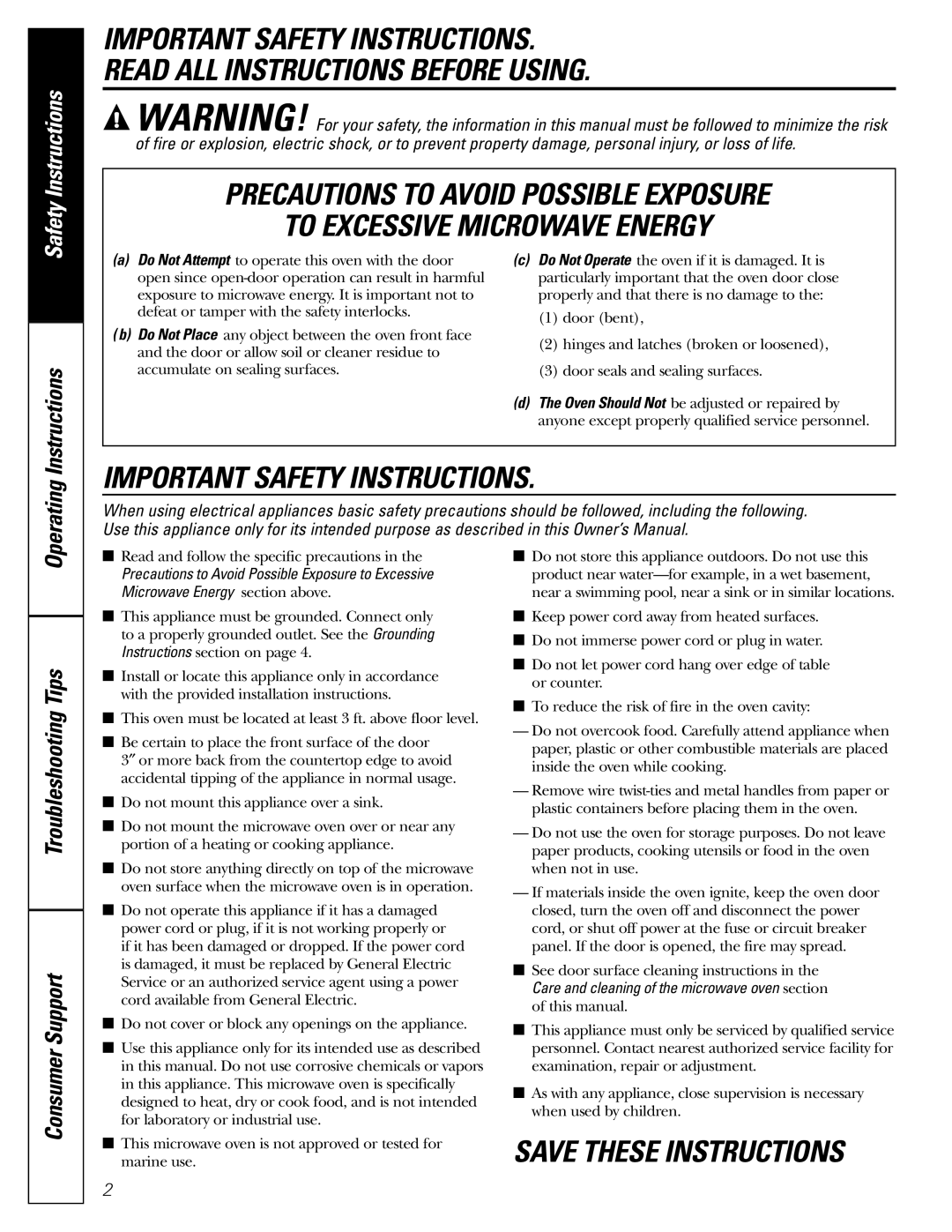 GE JES1289 owner manual Instructions, Operating 