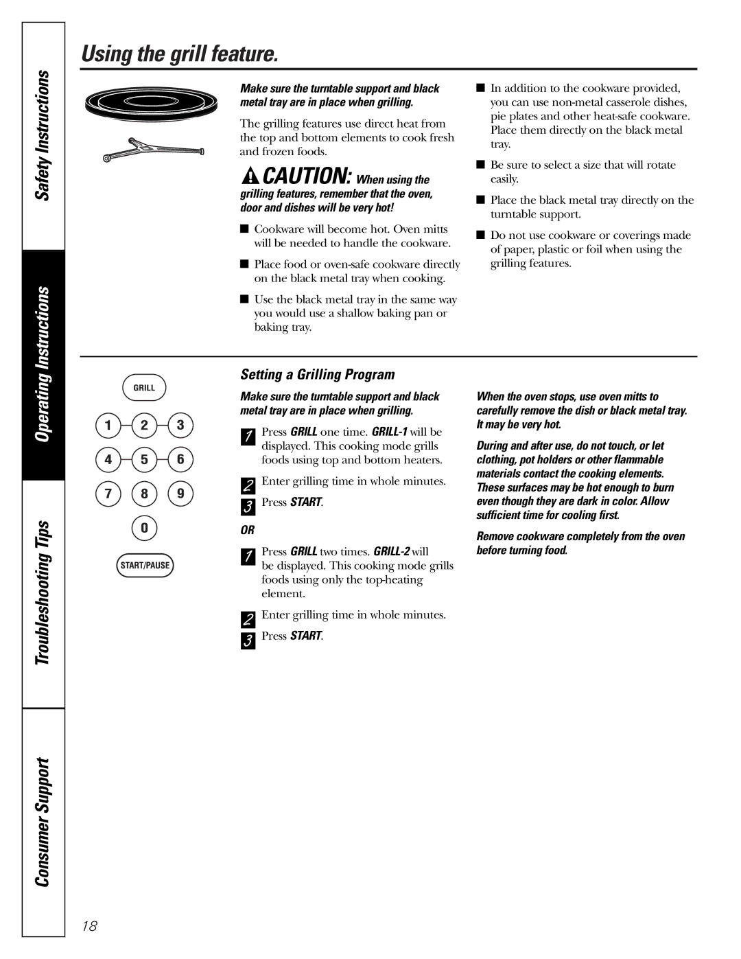 GE jes1290 owner manual Using the grill feature, Setting a Grilling Program 