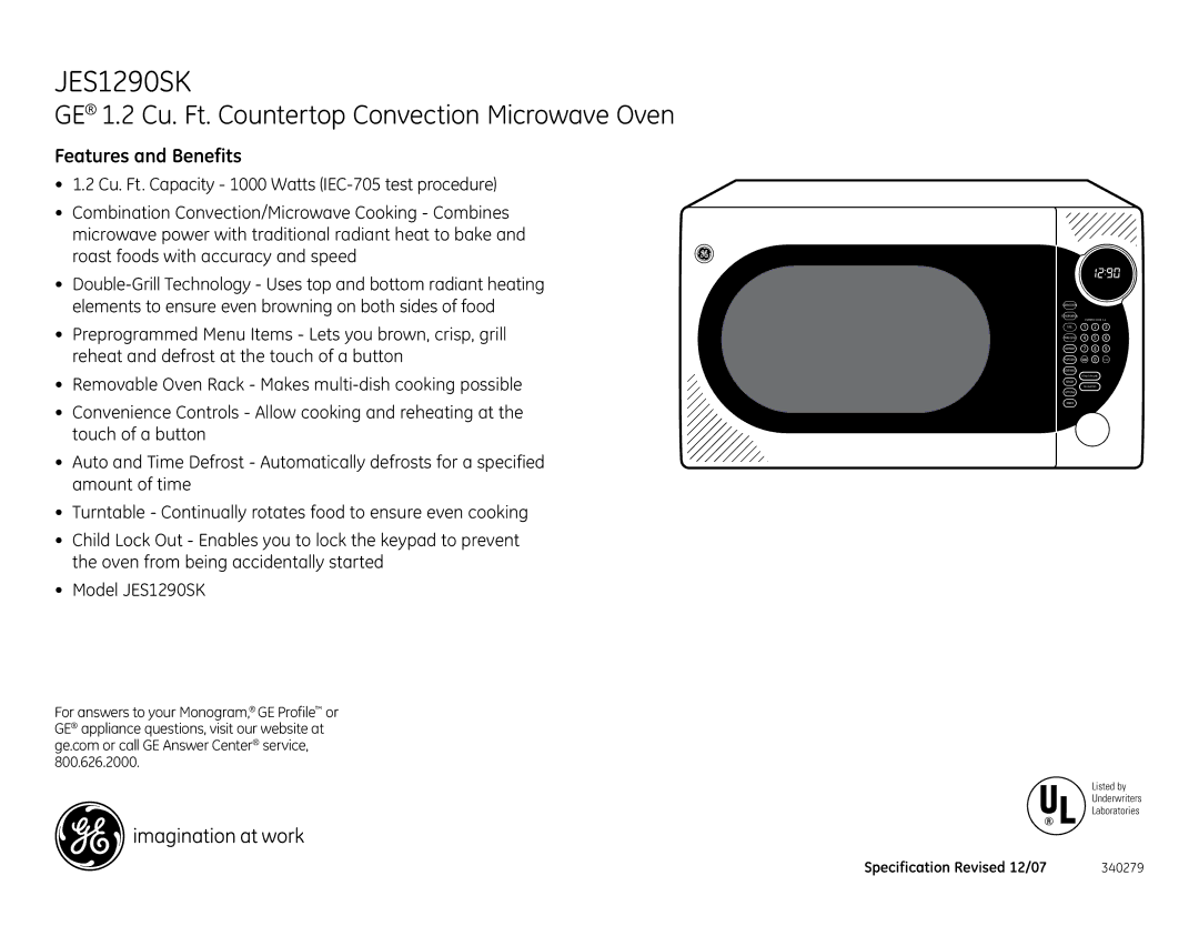 GE JES1290SK dimensions Features and Benefits 