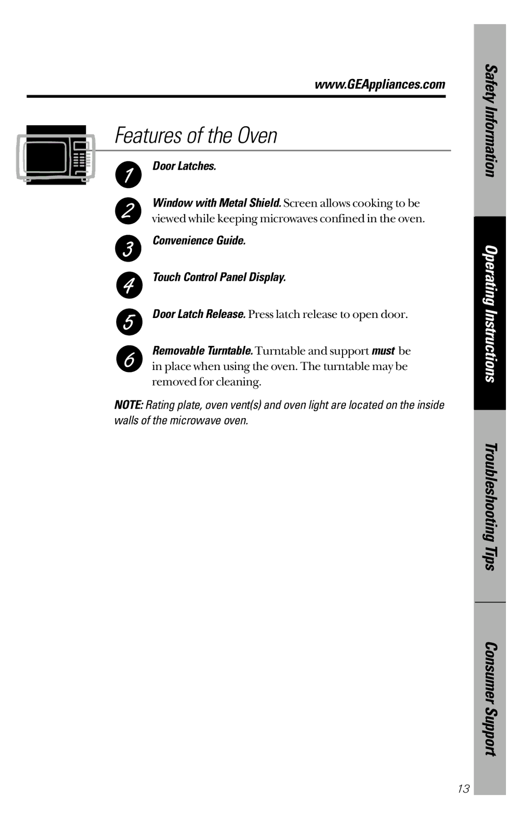 GE JES939, JES1334 owner manual Door Latches, Convenience Guide Touch Control Panel Display 