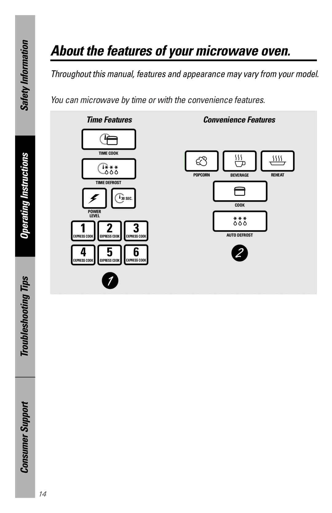 GE JES1334, JES939 owner manual You can microwave by time or with the convenience features 