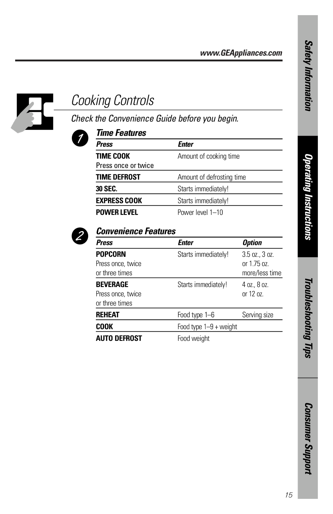 GE JES939, JES1334 owner manual Time Features, Convenience Features 