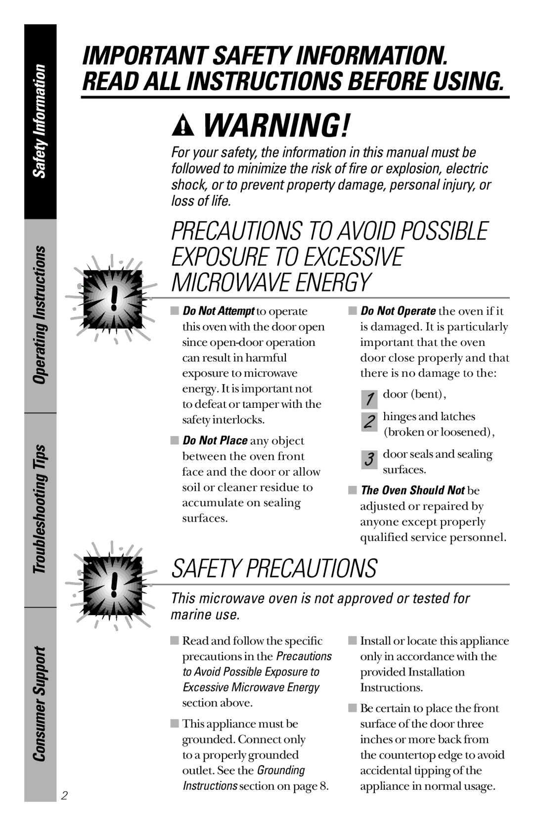 GE JES1334, JES939 owner manual Exposure to Excessive Microwave Energy, Consumer Support 