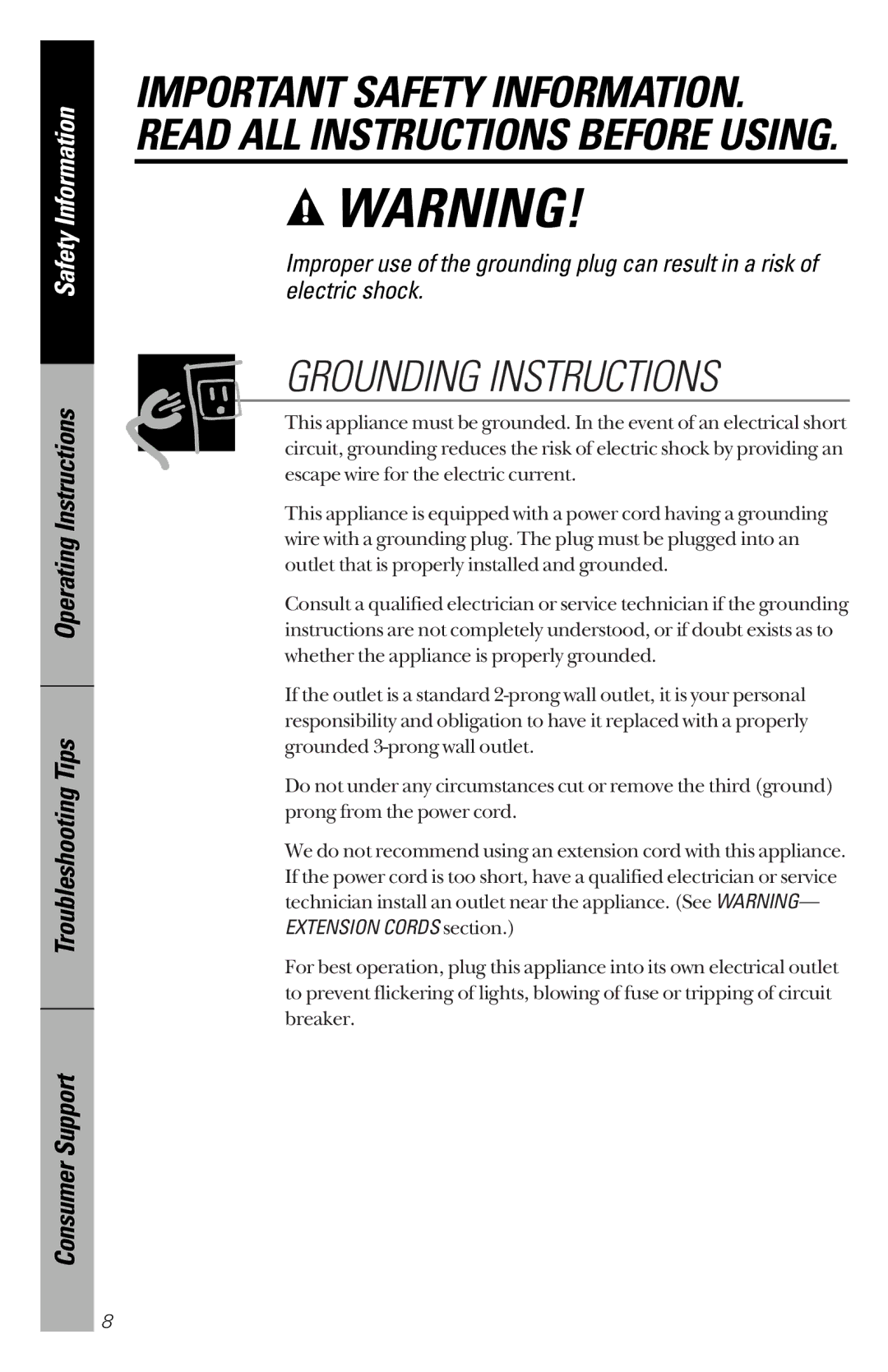 GE JES1334, JES939 owner manual Grounding Instructions 