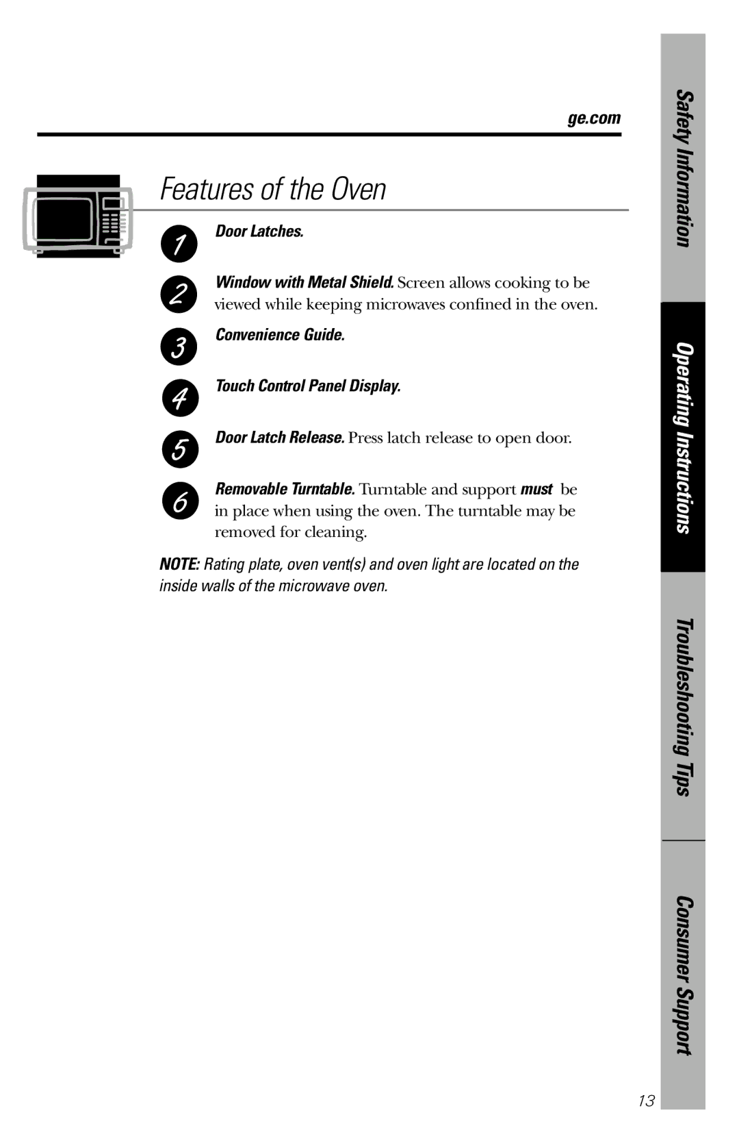 GE JES1334SD owner manual Features of the Oven 