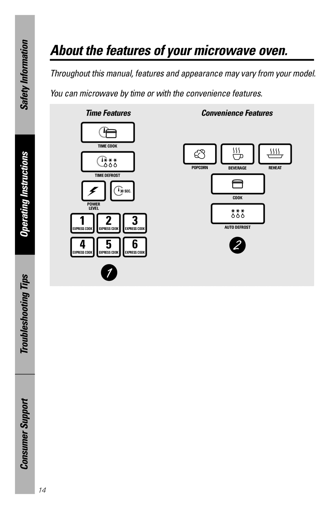 GE JES1334SD owner manual You can microwave by time or with the convenience features 