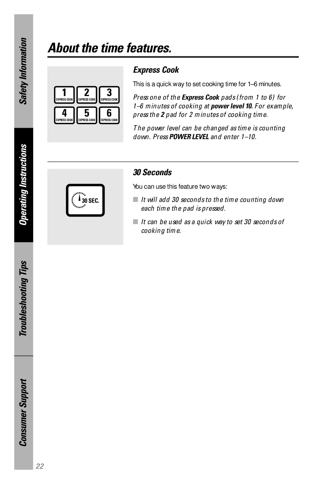 GE JES1334SD owner manual Express Cook, Seconds 