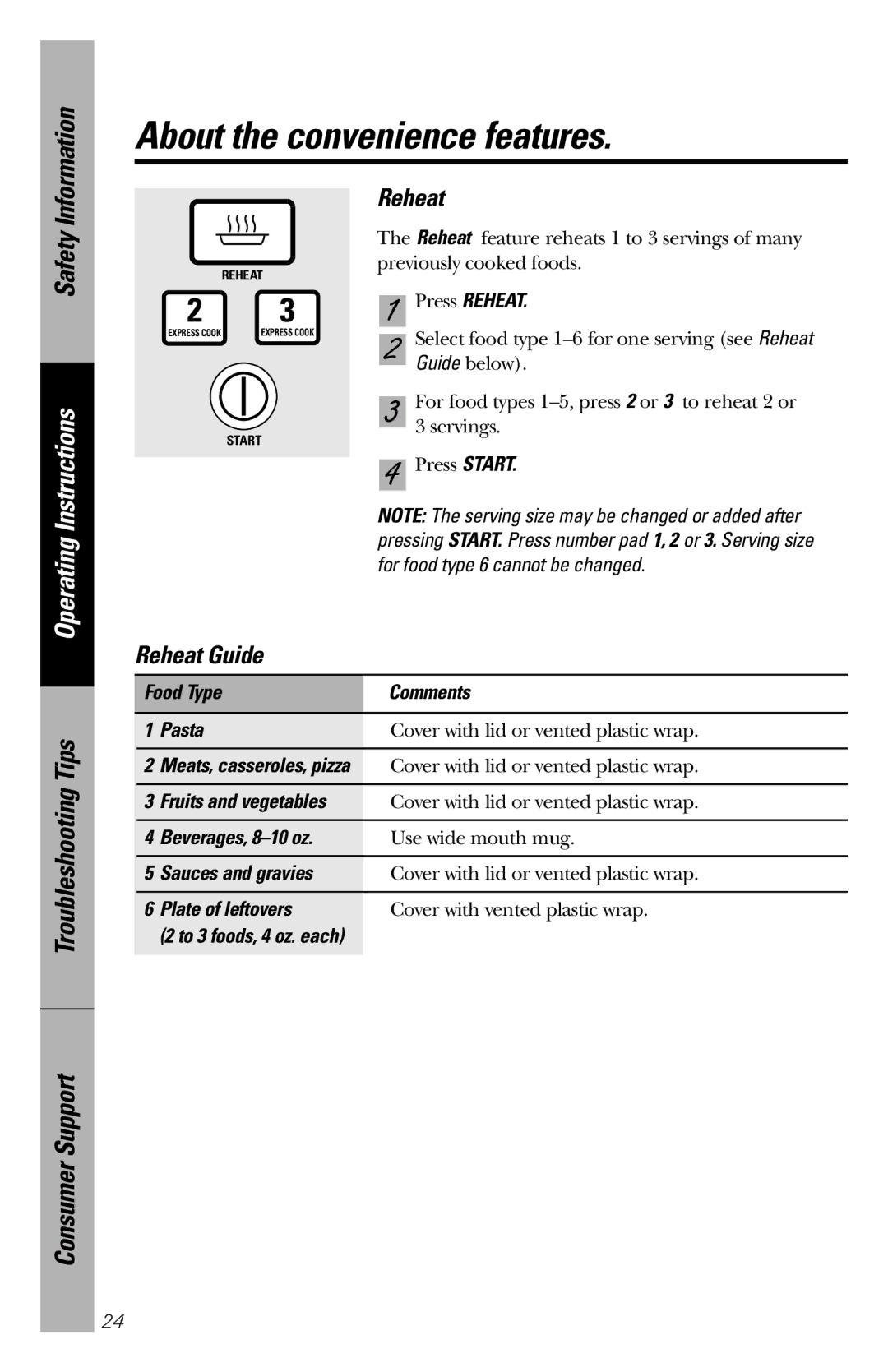 GE JES1334SD owner manual Reheat Guide 