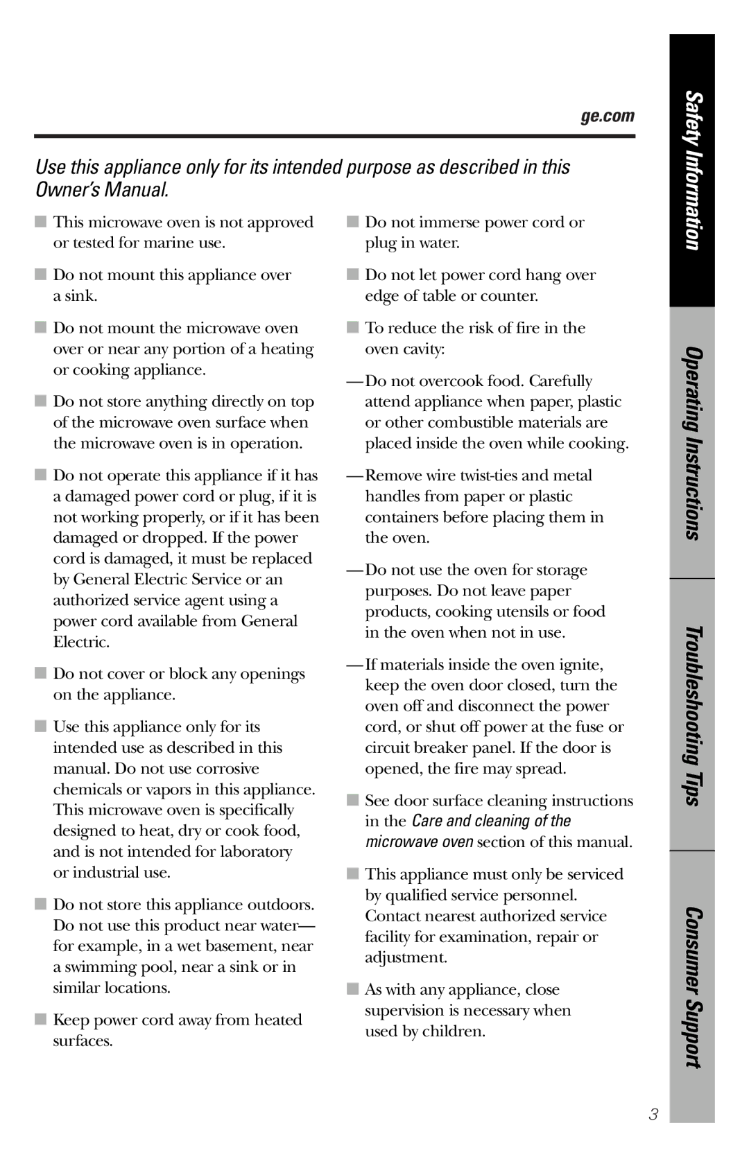 GE JES1334SD owner manual Consumer Support, Ge.com 