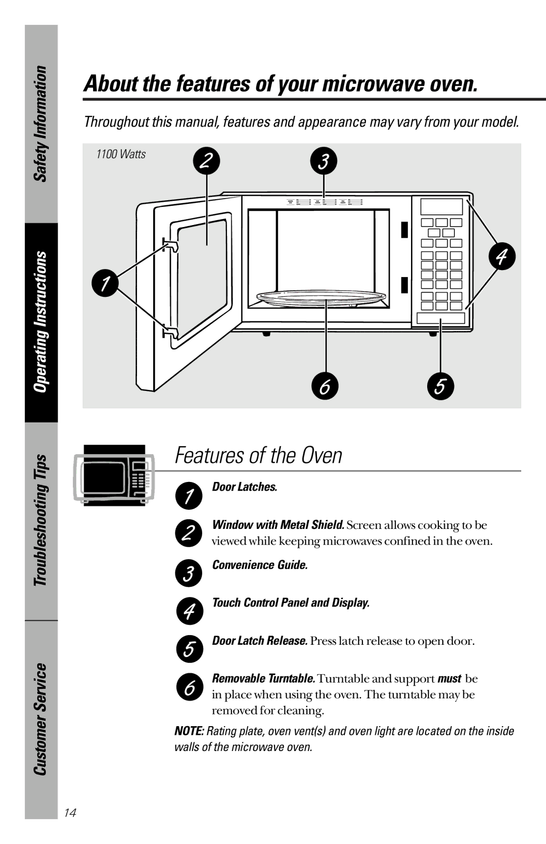 GE JES1339 owner manual Watts, Door Latches, Convenience Guide Touch Control Panel and Display 