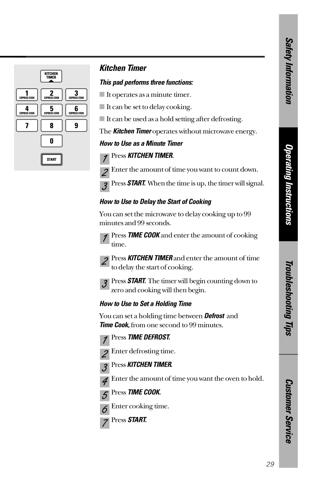 GE JES1339 owner manual Kitchen Timer 