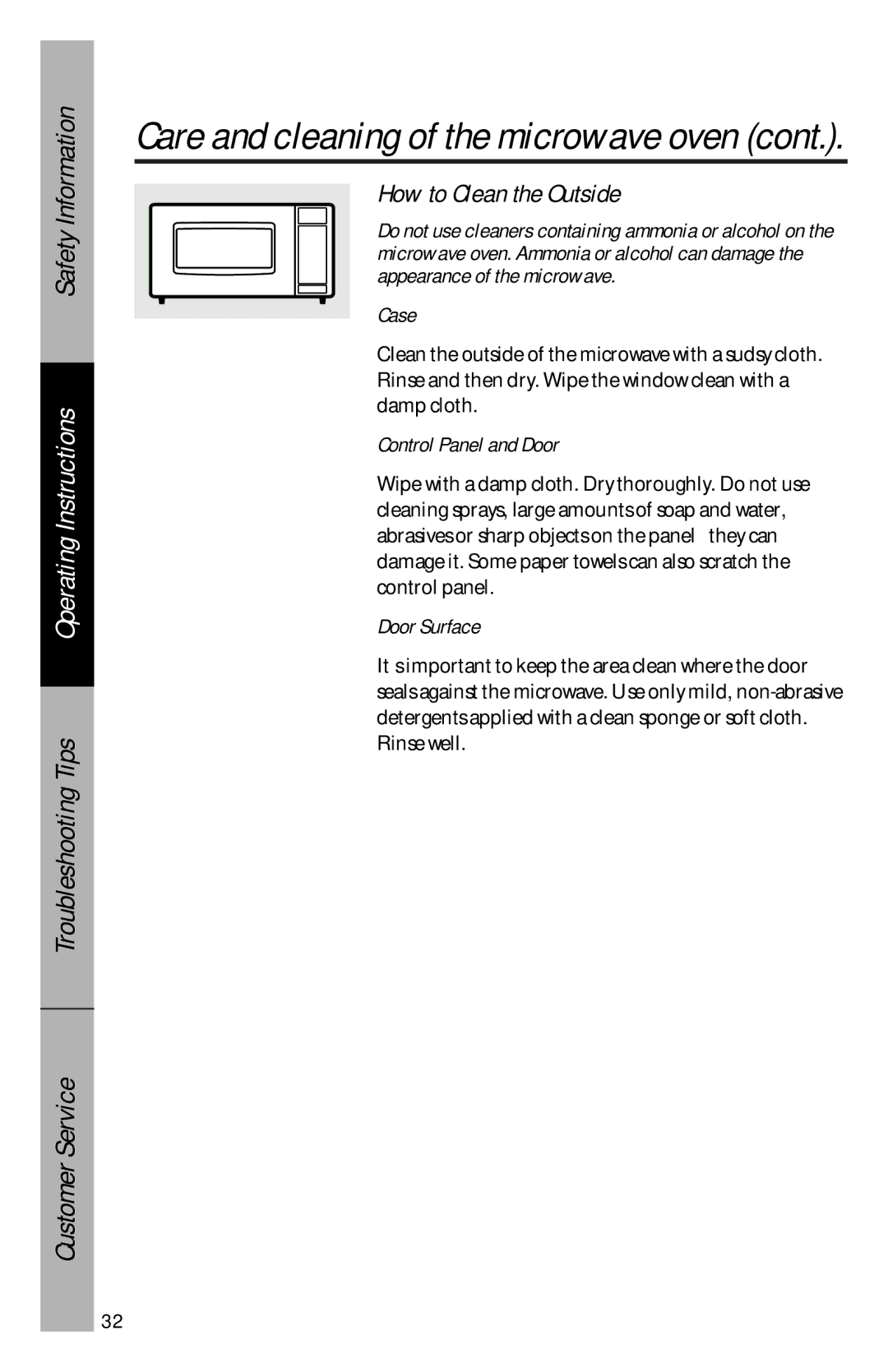 GE JES1339 owner manual How to Clean the Outside, Case, Control Panel and Door, Door Surface 