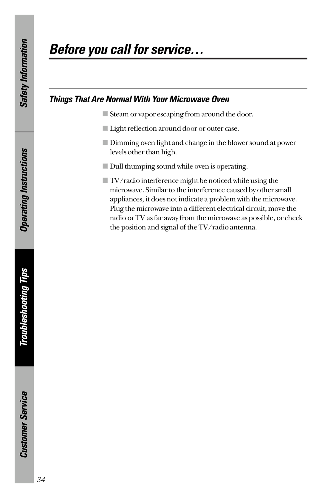 GE JES1339 owner manual Things That Are Normal With Your Microwave Oven 