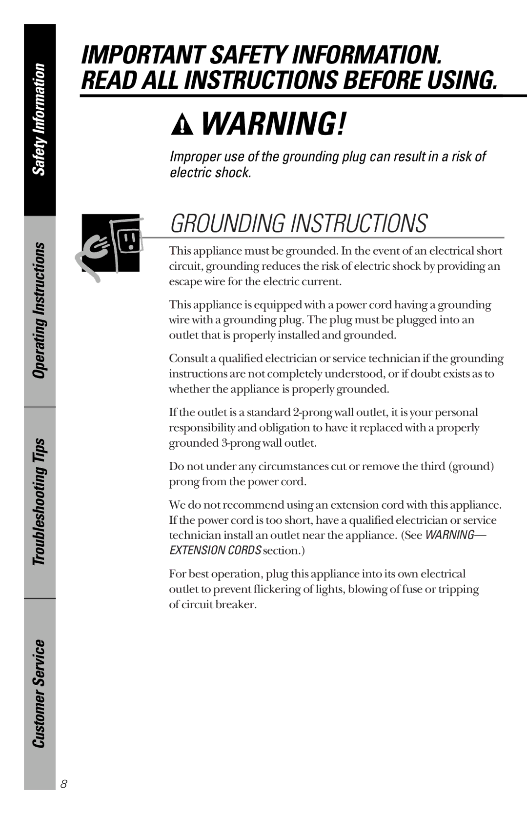 GE JES1339 owner manual Grounding Instructions 