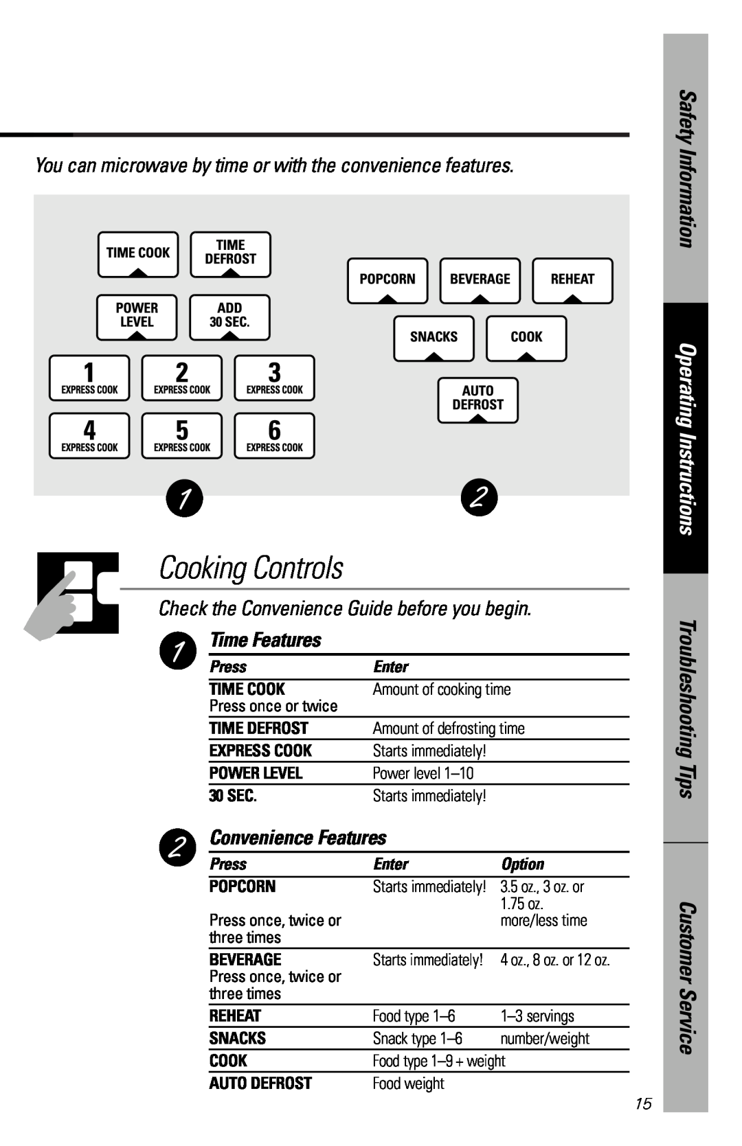 GE JES1339 Cooking Controls, Check the Convenience Guide before you begin, Time Features, Convenience Features, Time Cook 
