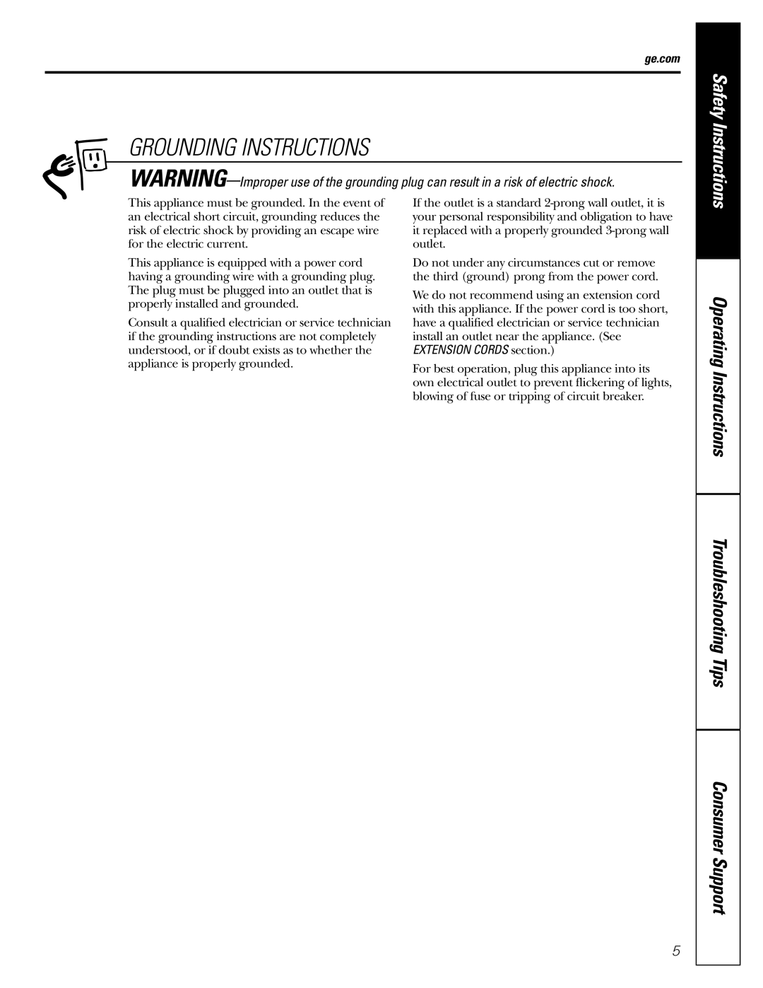 GE JES1344 owner manual Grounding Instructions, Safety Instructions 