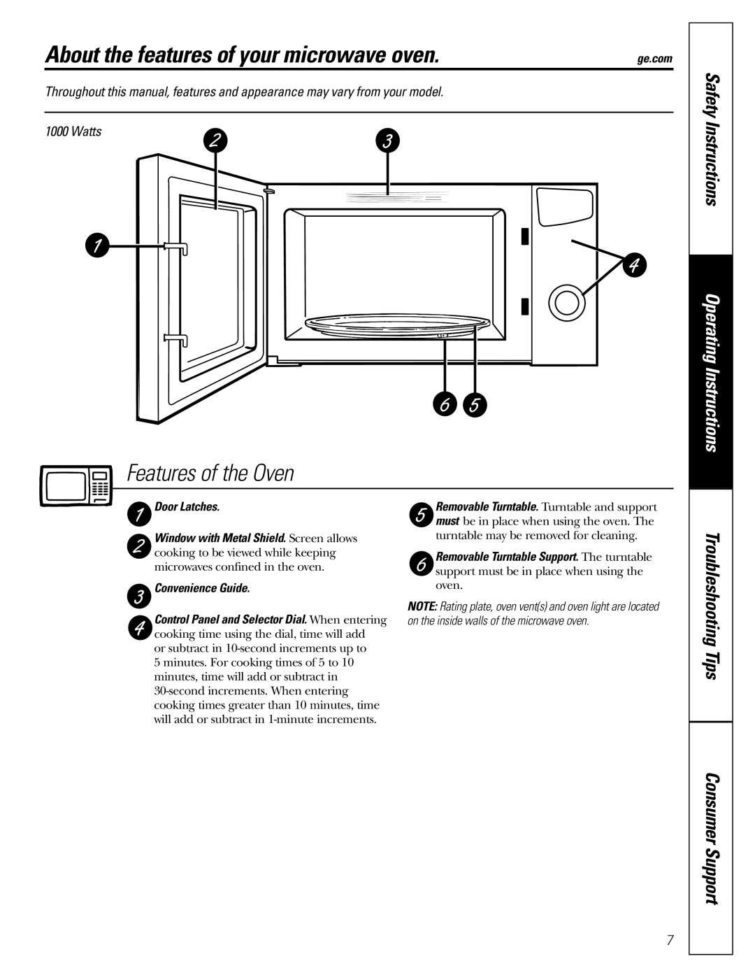 GE JES1344 owner manual About the features of your microwave oven, Door Latches, Convenience Guide 