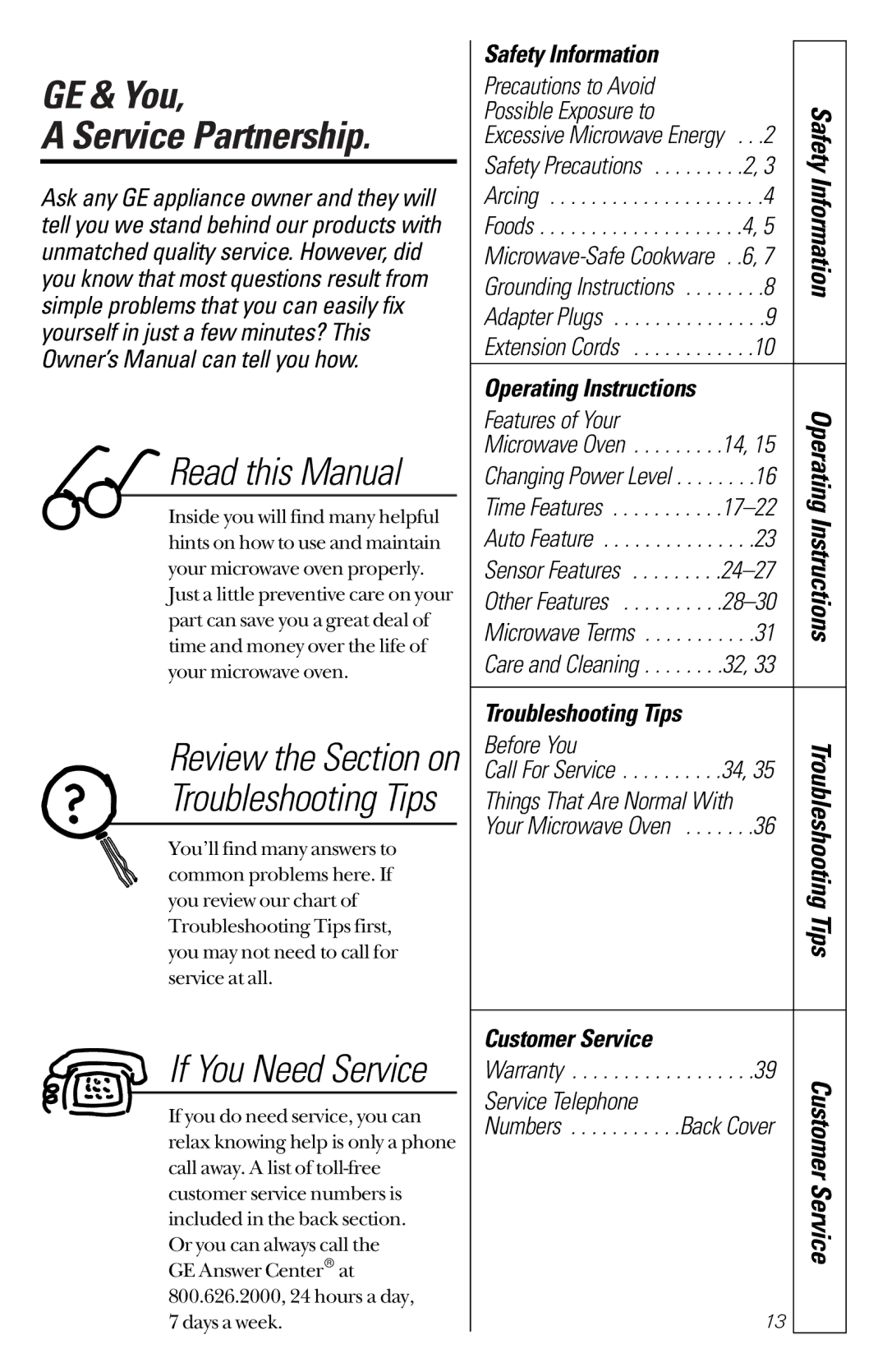 GE JES1351 owner manual GE & You Service Partnership, Operating Instructions, Safety Information 