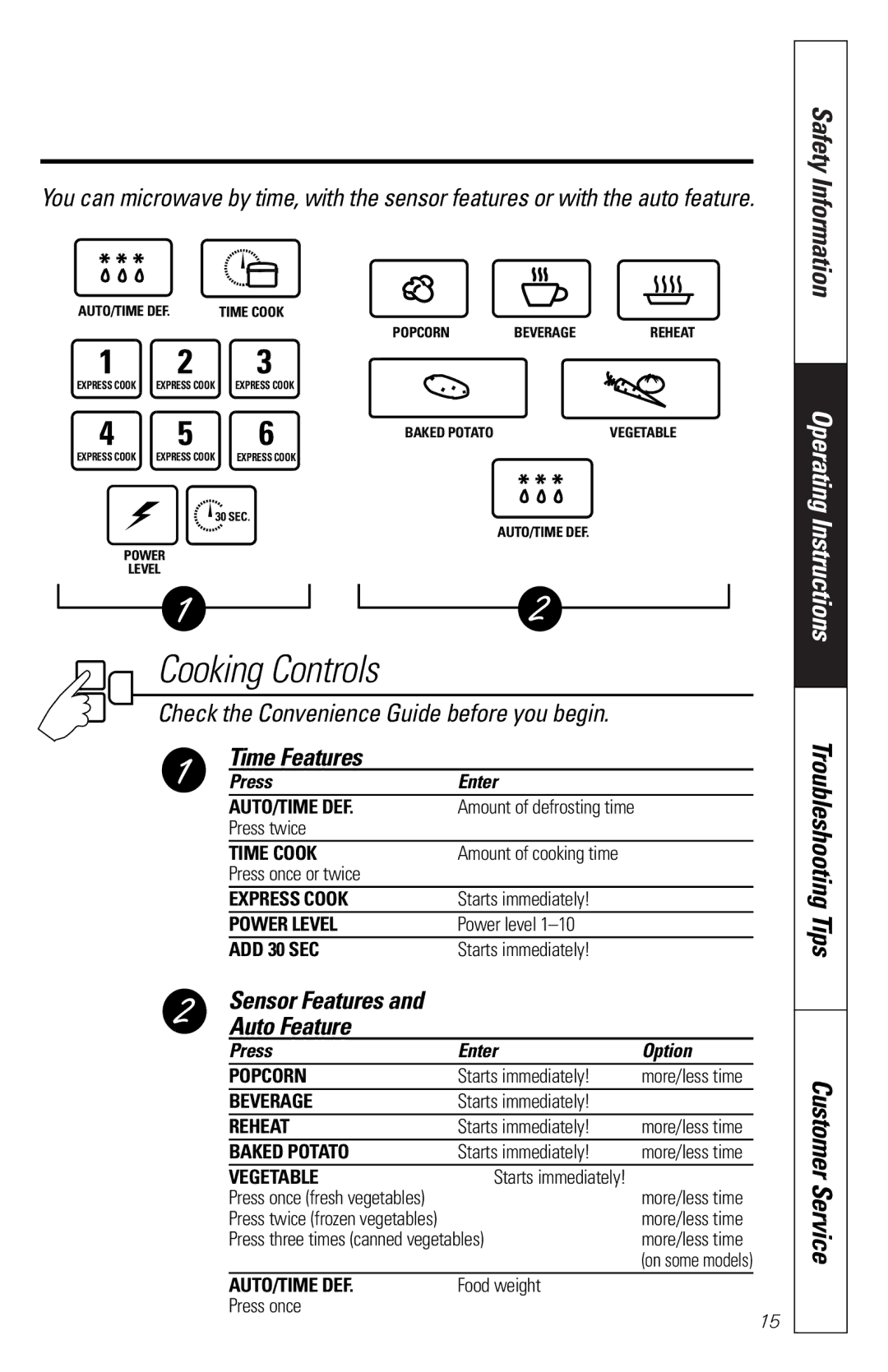 GE JES1351 owner manual Time Features, Sensor Features Auto Feature 