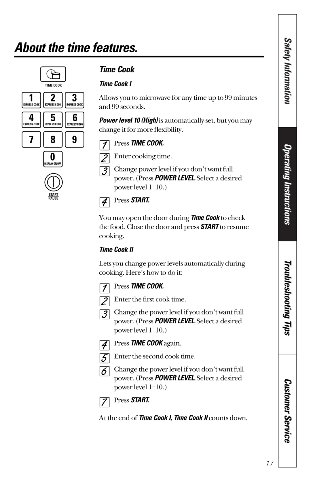 GE JES1351 owner manual About the time features, Press Time Cook 