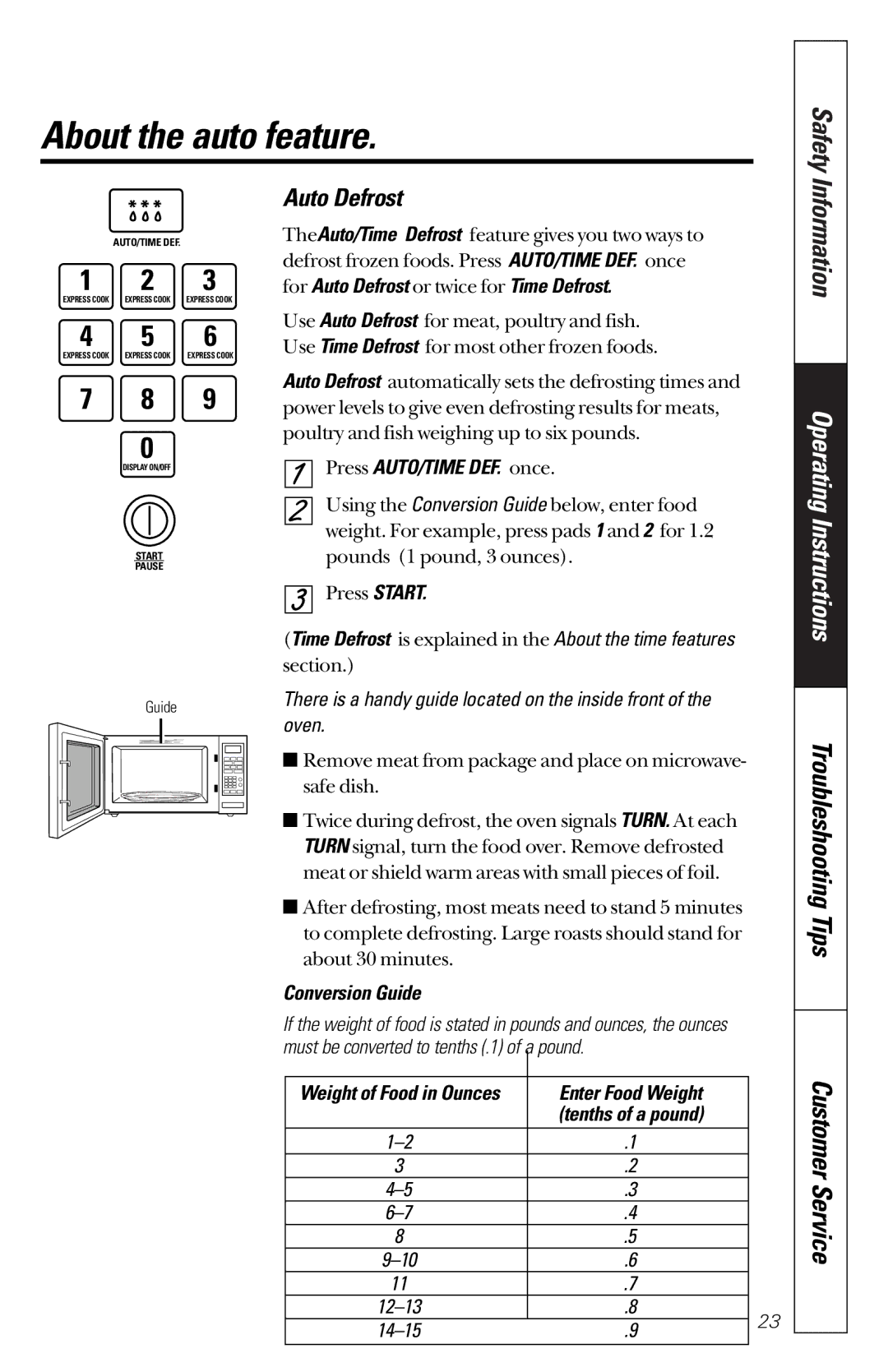 GE JES1351 owner manual About the auto feature, Auto Defrost 