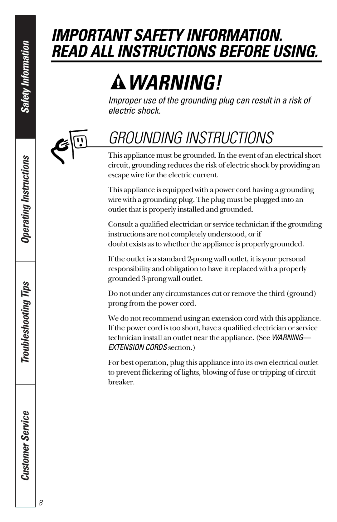 GE JES1351 owner manual Grounding Instructions 