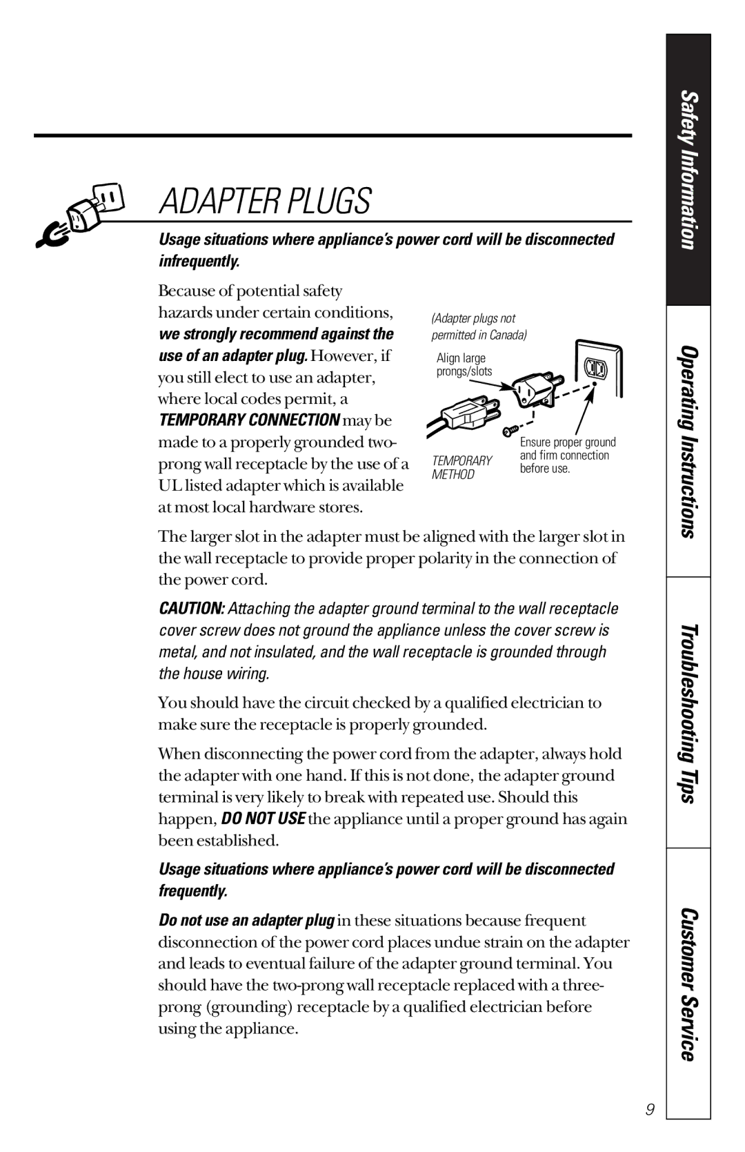 GE JES1351 owner manual Infrequently, Operating Instructions 