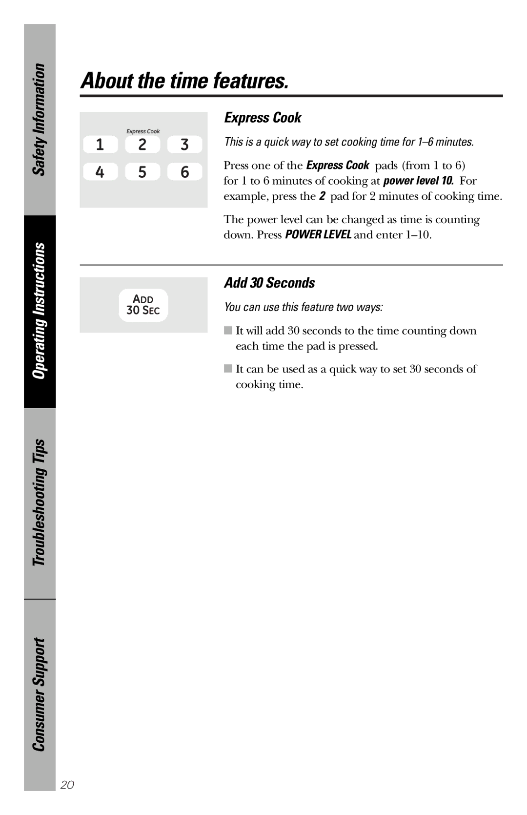 GE JES1358 owner manual Express Cook, Add 30 Seconds 