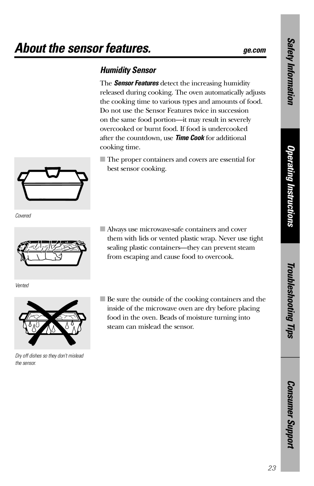 GE JES1358 owner manual About the sensor features, Humidity Sensor 