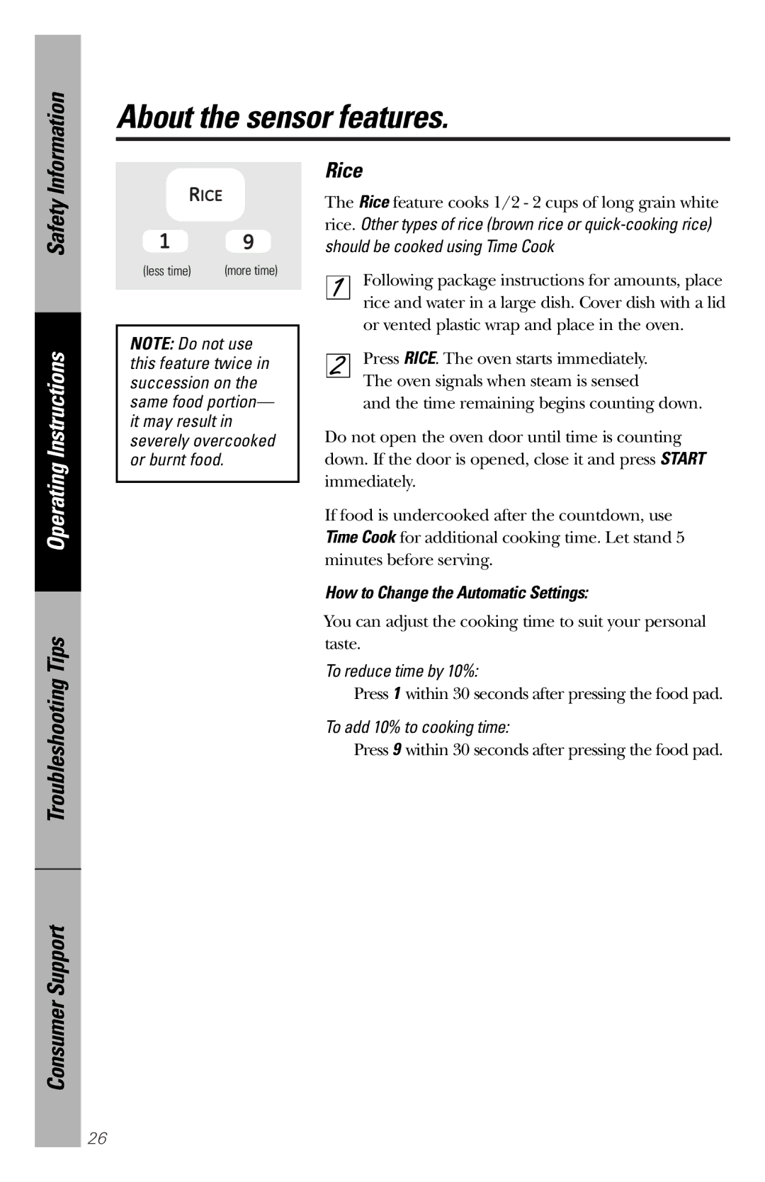 GE JES1358 owner manual Rice, How to Change the Automatic Settings 