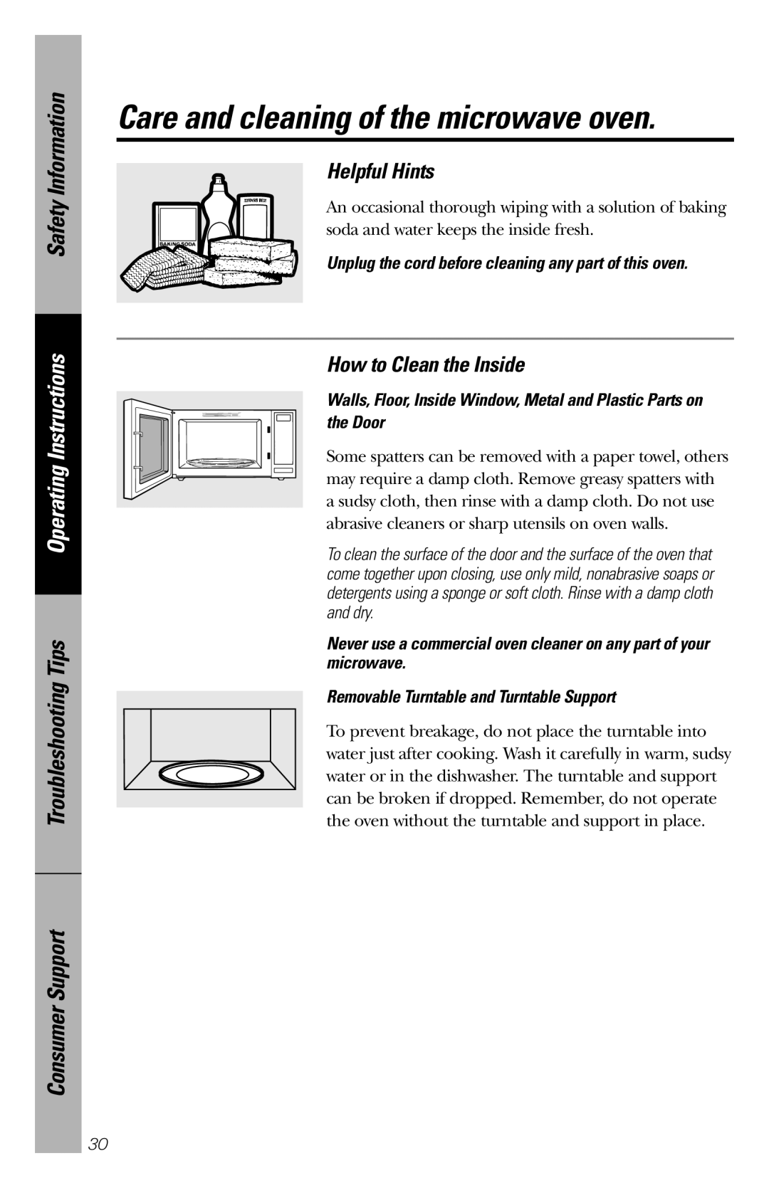 GE JES1358 owner manual Helpful Hints, How to Clean the Inside, Unplug the cord before cleaning any part of this oven 