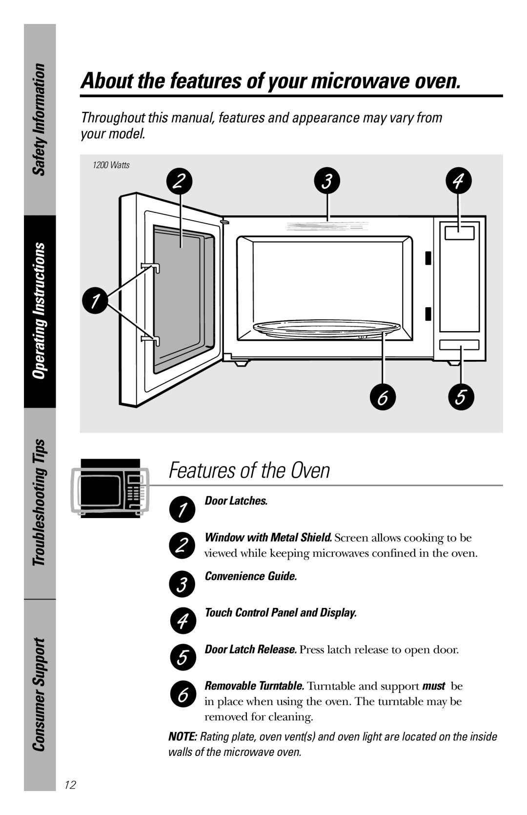 GE JES1358 Features of the Oven, Safety Information, Operating Instructions, Troubleshooting Tips Consumer Support 