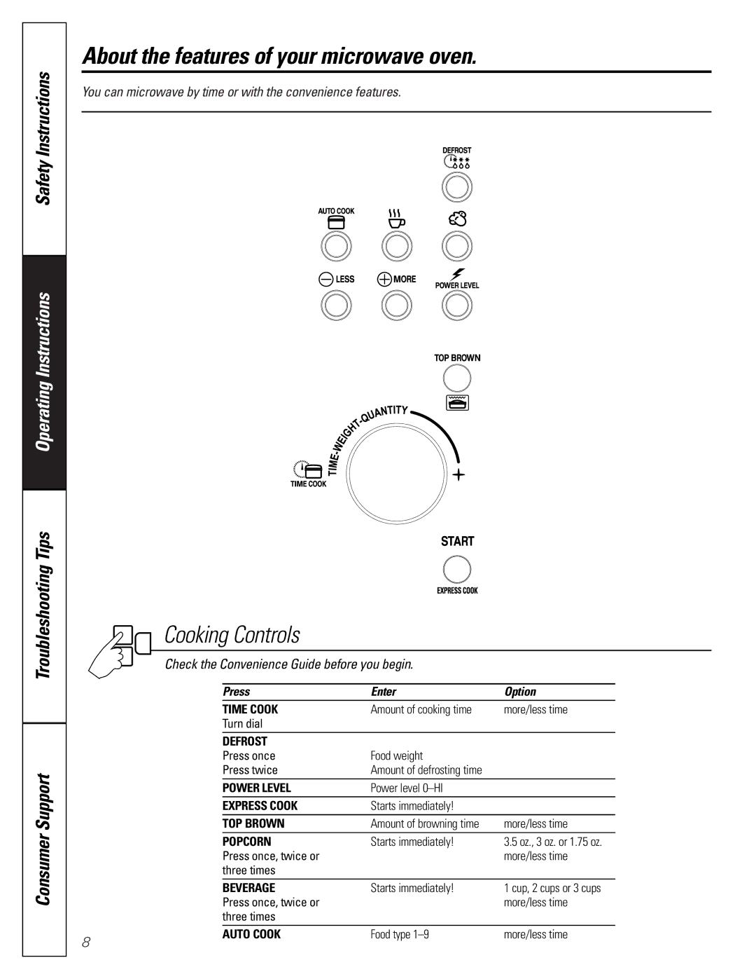 GE JES1384SF owner manual Cooking Controls, Press Enter Option 